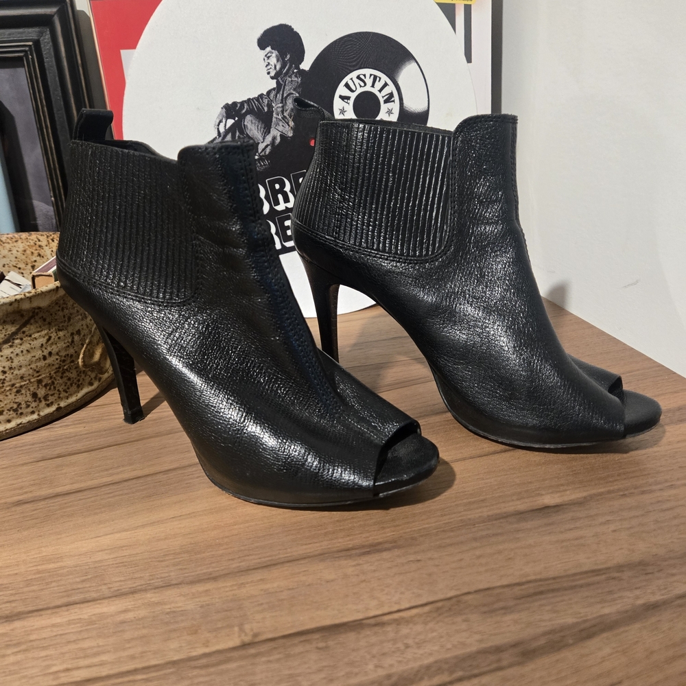 Pedro Garcia Black Textured Peep-Toe Boots.